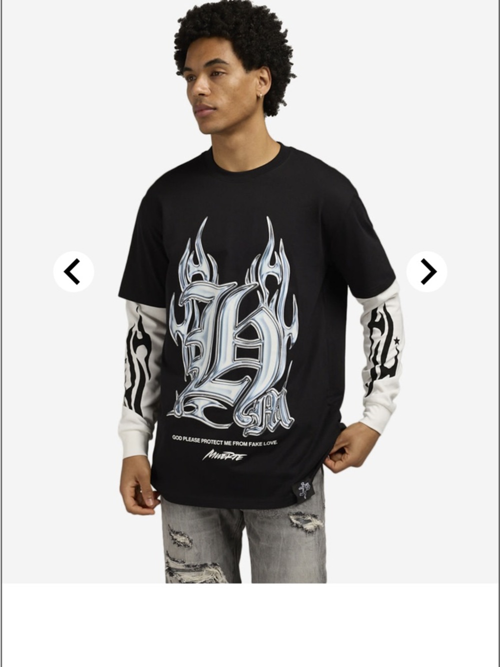 Hasta Muerte Black Graphic Long-Sleeve Layered Tee with White Sleeve Graphics